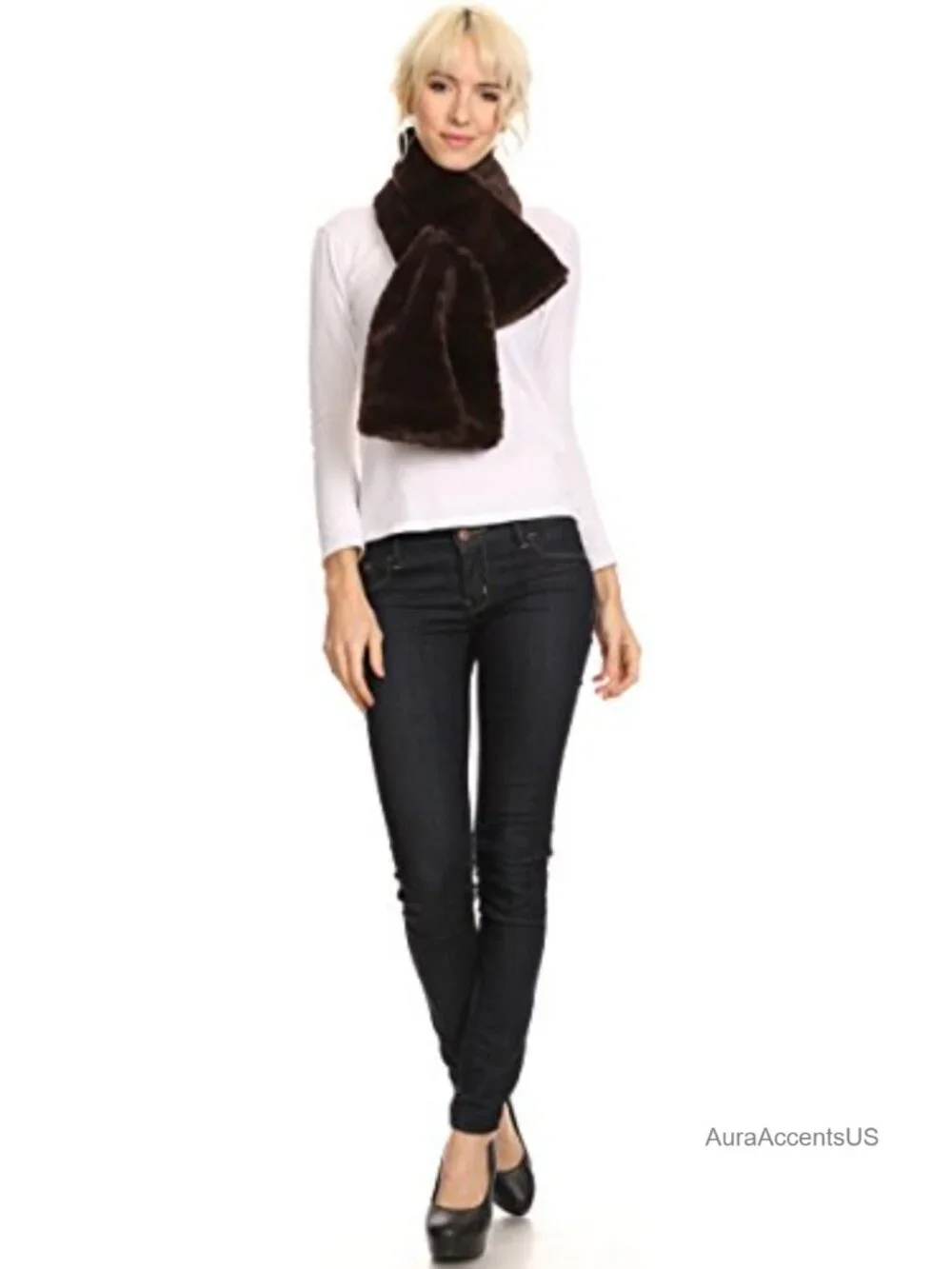 Faux Fur Loop Scarf Wrap Long Rectangle Warm Cozy Winter